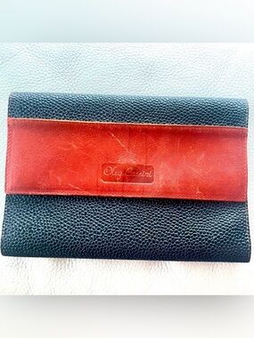 Oleg Cassini Black Cognac Soft Pebbled Leather Trifold Wallet Women Men Fiocchi